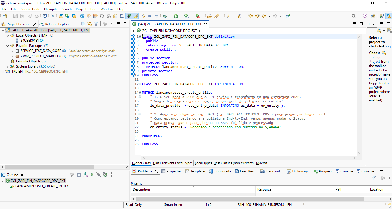 Código ABAP OO no Eclipse ADT